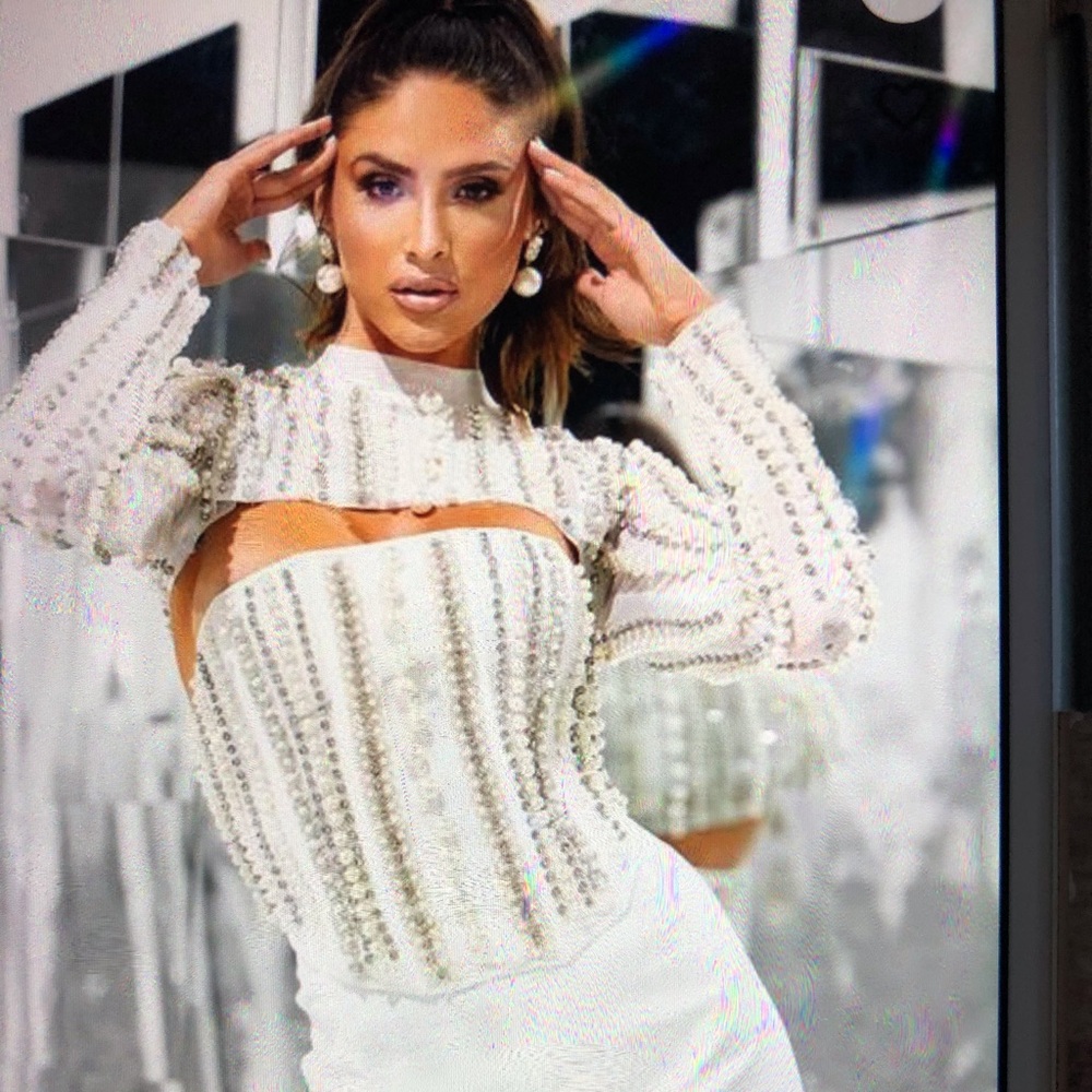 Pearl Rhinestone Cropped Shrug